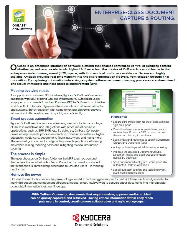 Kyocera, Software, Document Management, Onbase Connector, Midwest Imaging Solutions