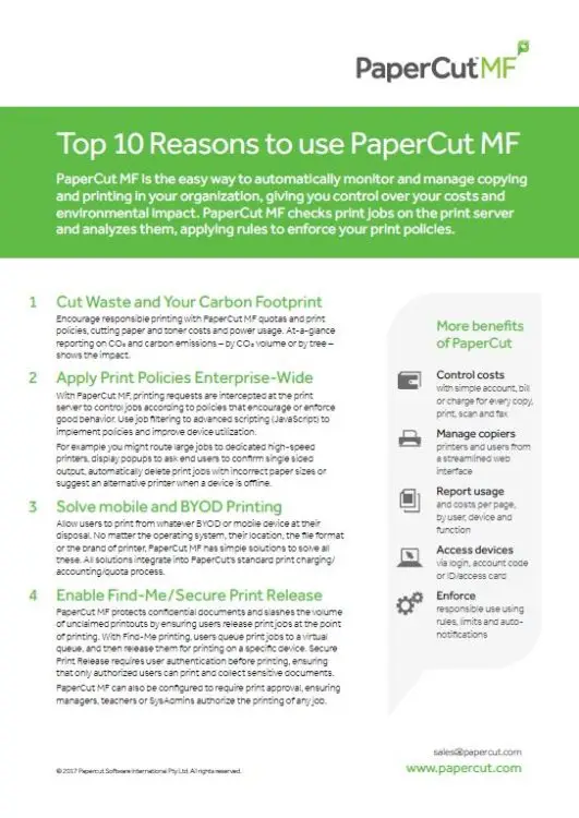 Top 10 Reasons, Papercut Mf, Midwest Imaging Solutions